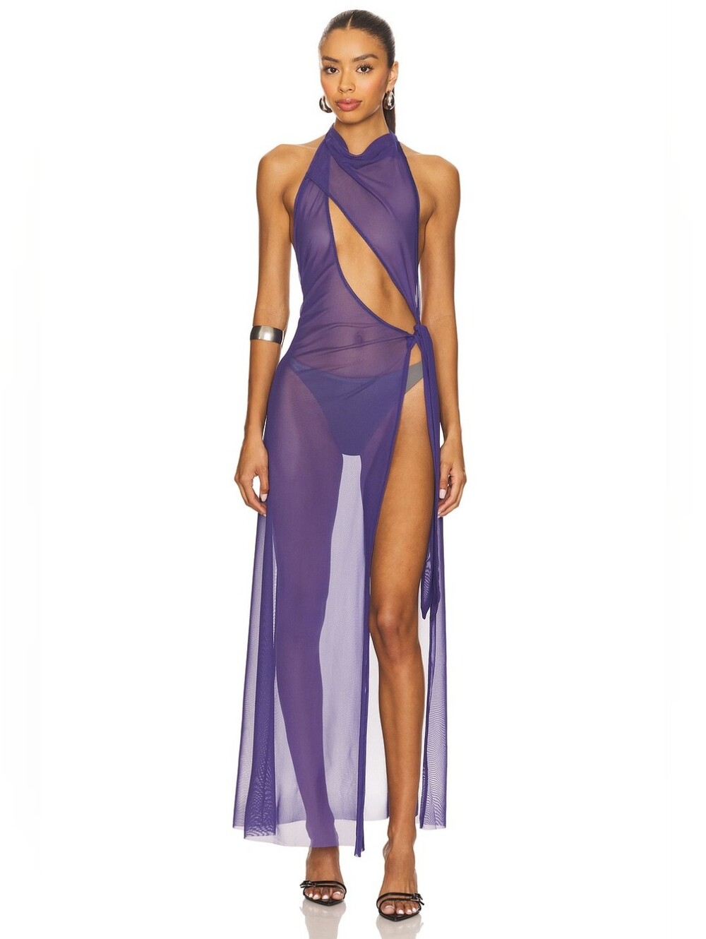 NWT JADED LONDON Halter Mesh Maxi Dress Blue US 4 Swim Coverup